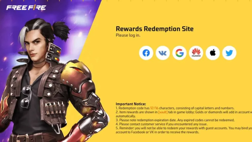 free fire redeem rewards